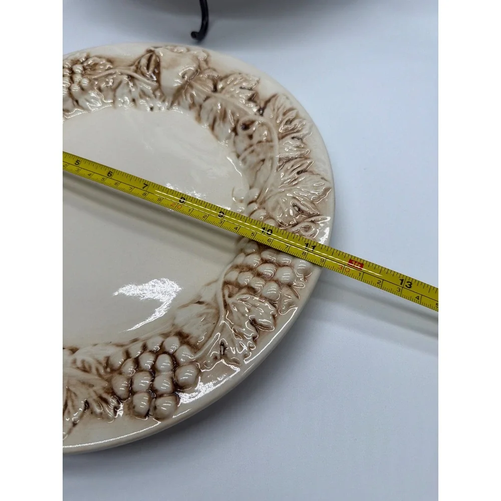 Euro Ceramica 2 Tier Serving Stand Grape Vine Embossed Ceramic Plates Metal Rack